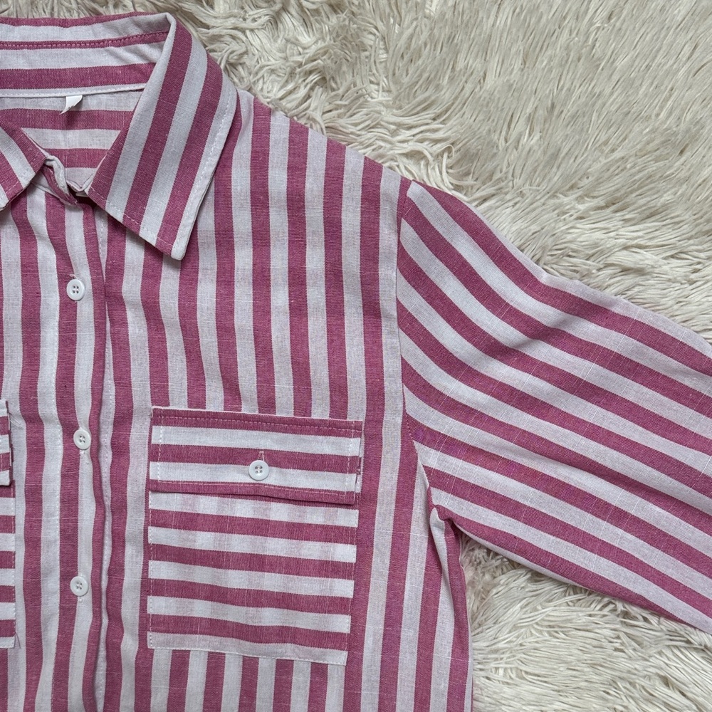 Boutique Striped Button-l Down Shirt 💗 Pink & White - Picture 6 of 16